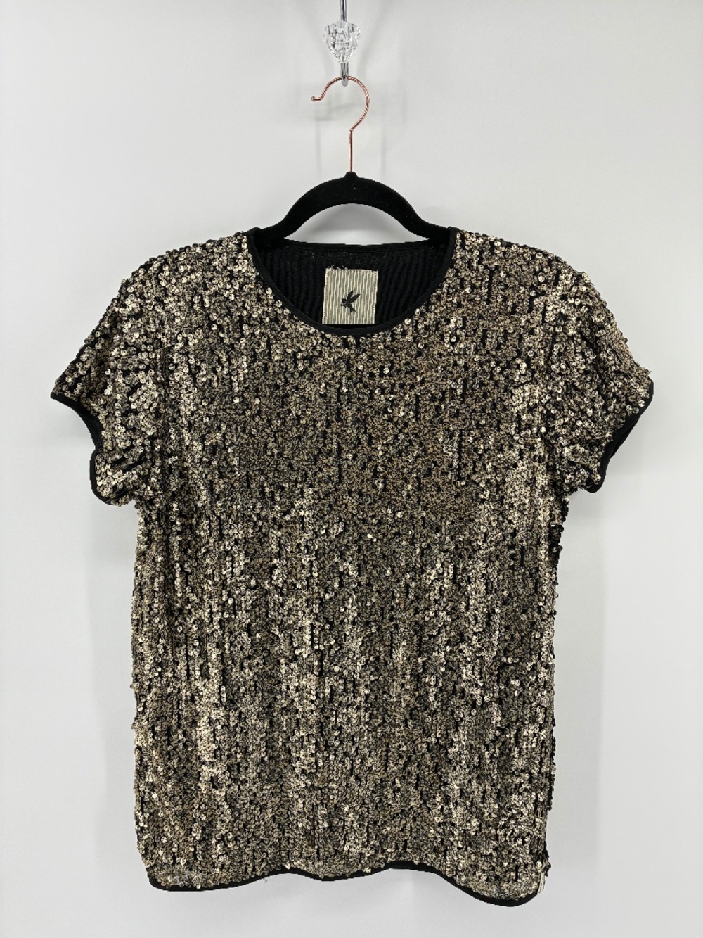 One Teaspoon Black and Gold Sequin Short Sleeve Top